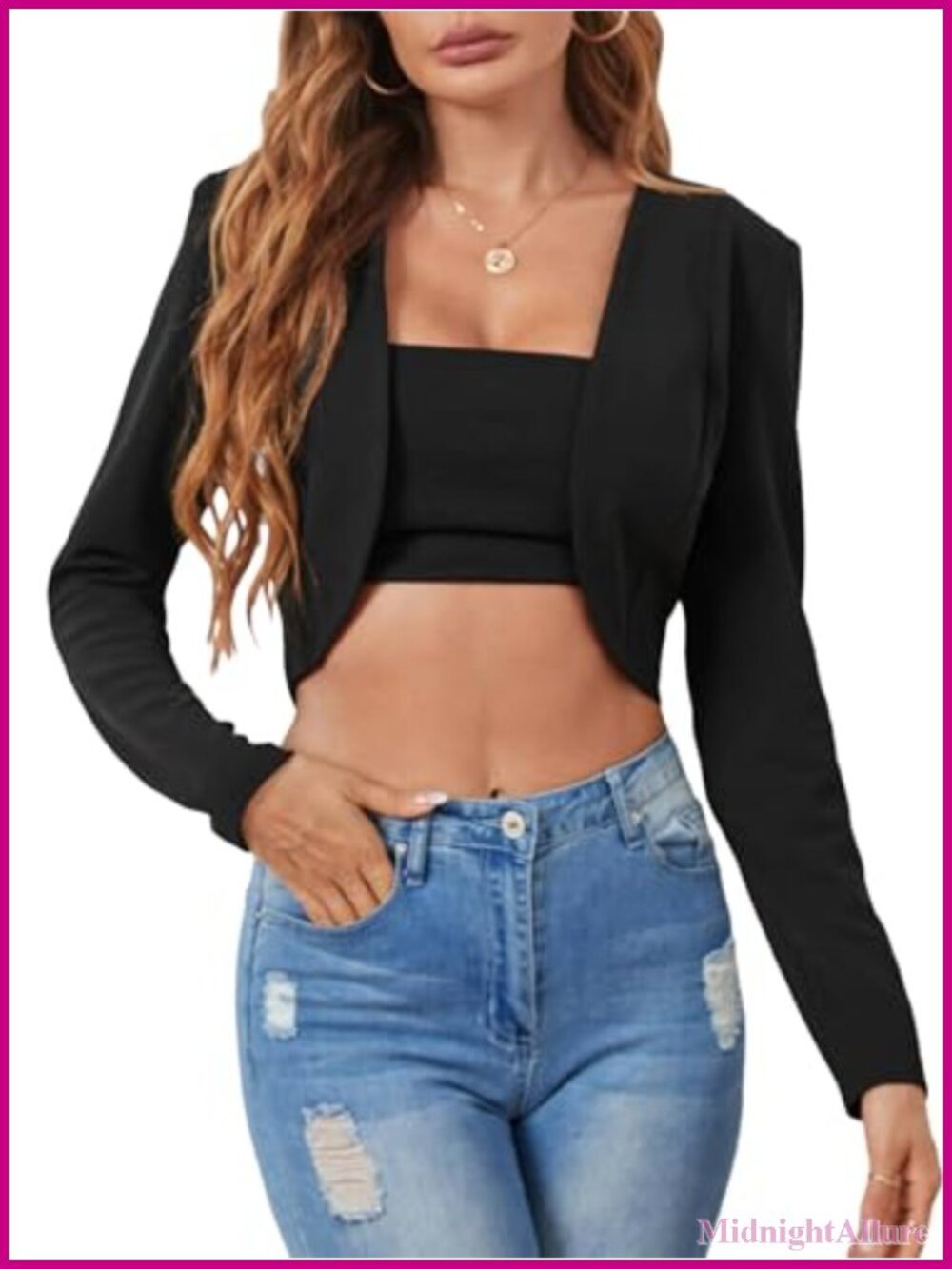 Crop Blazer Open Front Long Sleeve Jacket